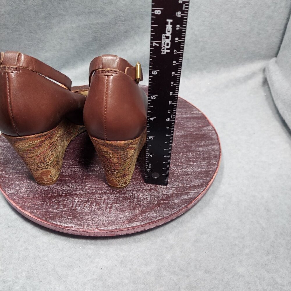 Lucky Brand Tan Cork Wedge Platform Sandals Size 9.5M with paisley print - Picture 15 of 15